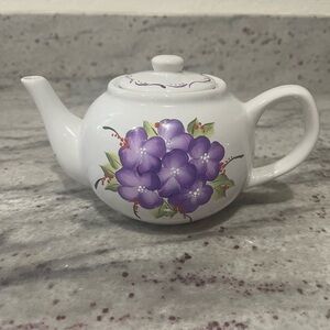 Floral White Teapot with Purple Flowers